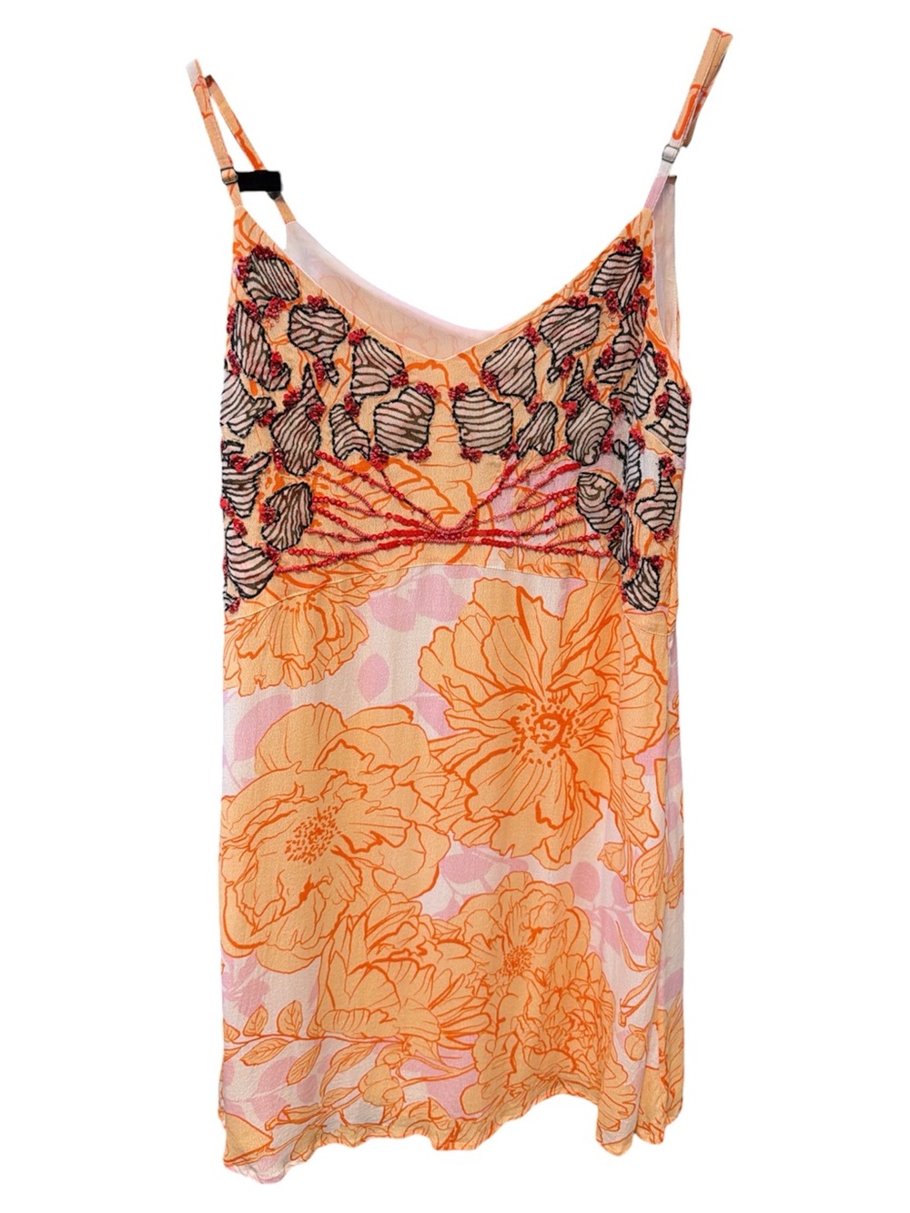 Guess Orange Floral Sheer Embroidered Slip Dress